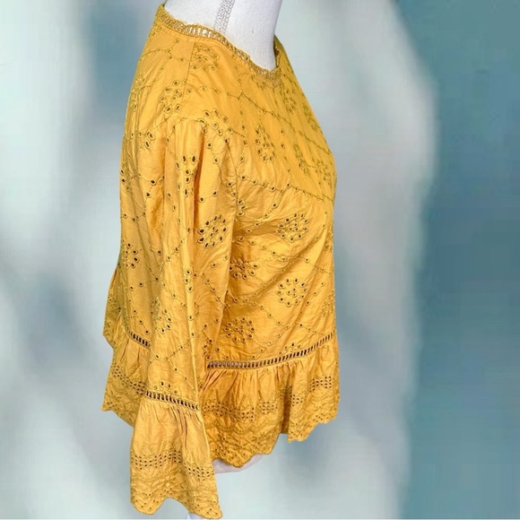 Free People ‘Merci Beaucoup’ Eyelet Top in Golden Yellow Size Medium - Picture 12 of 16